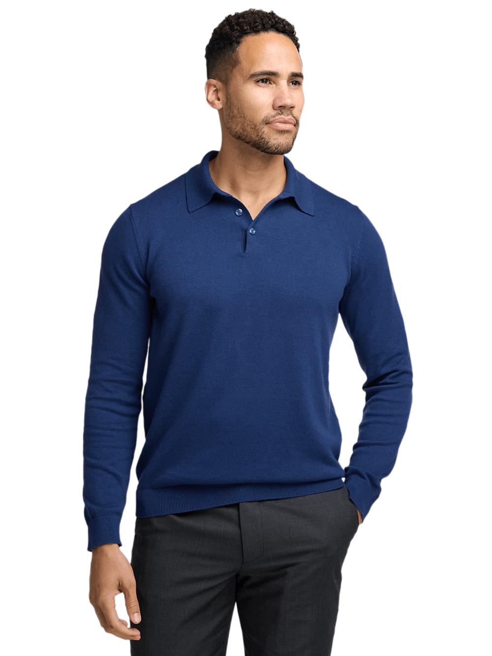 Supima Cotton Three Button Polo - Dark Blue Product Image