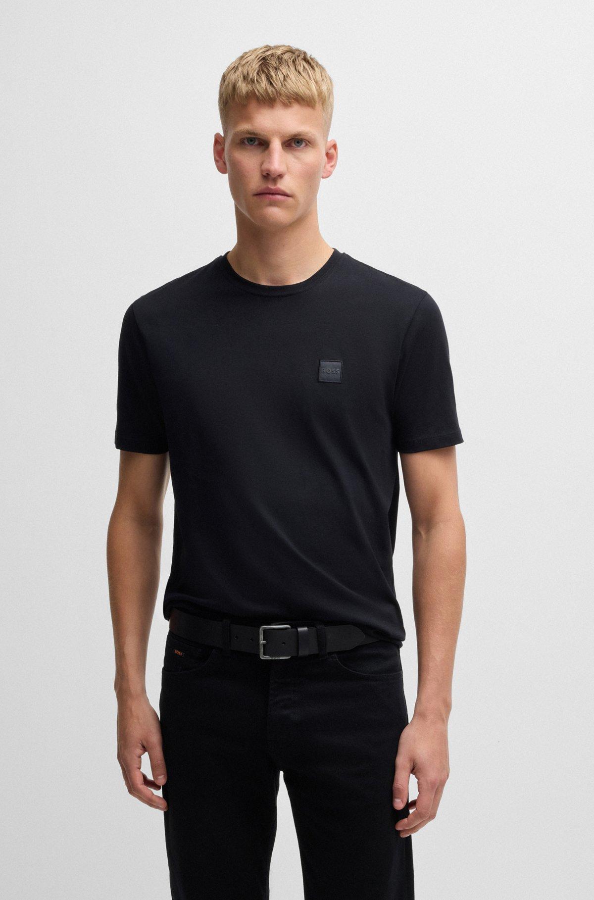 Leather belt with logo and dark ruthenium hardware Product Image