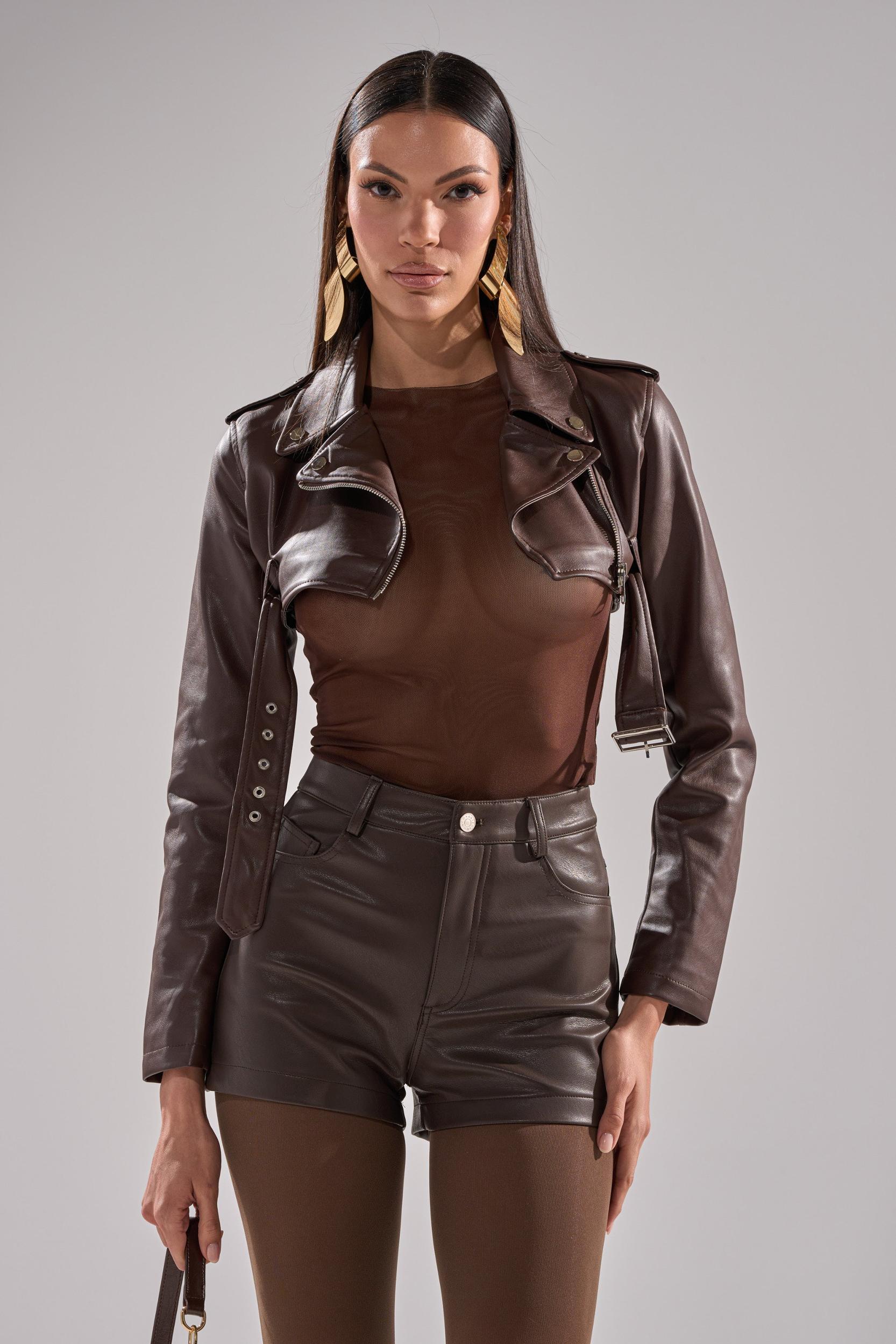 HARLEY LUXE ULTRA CROP MOTO IN CHOCOLATE Product Image