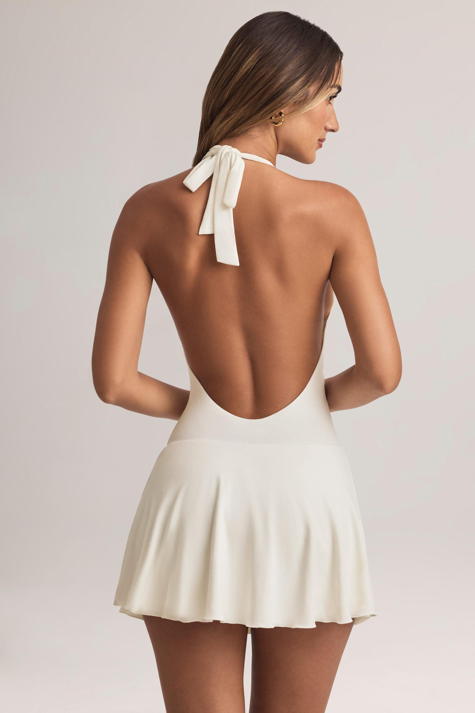 Modal Halterneck A-Line Mini Dress in White Product Image