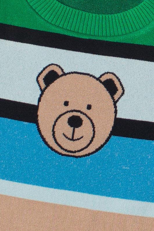 Short Sleeve Striped Teddy Bear Sweater Product Image