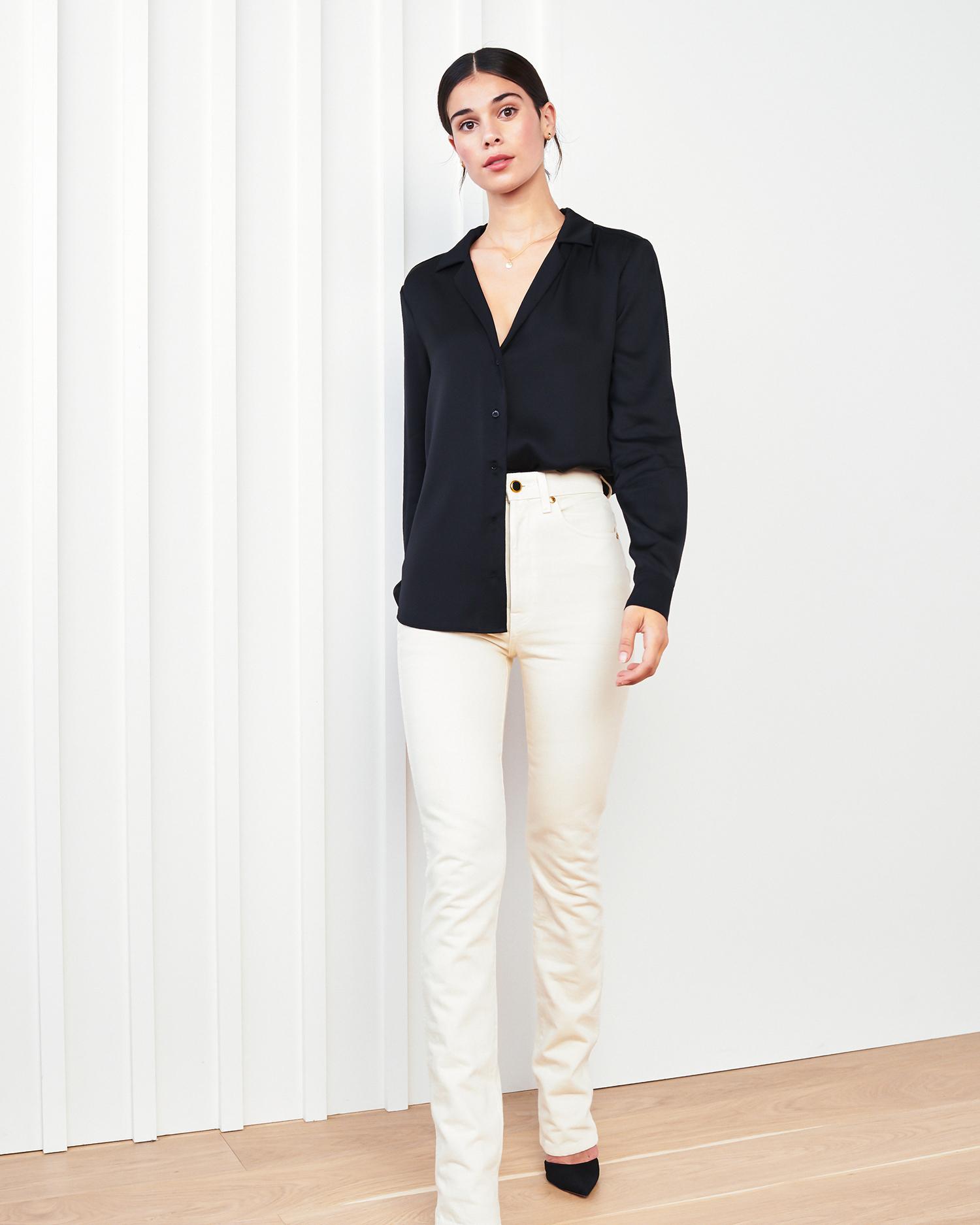 Quince | Women's 100% Washable Silk Stretch Notch Collar Blouse Product Image