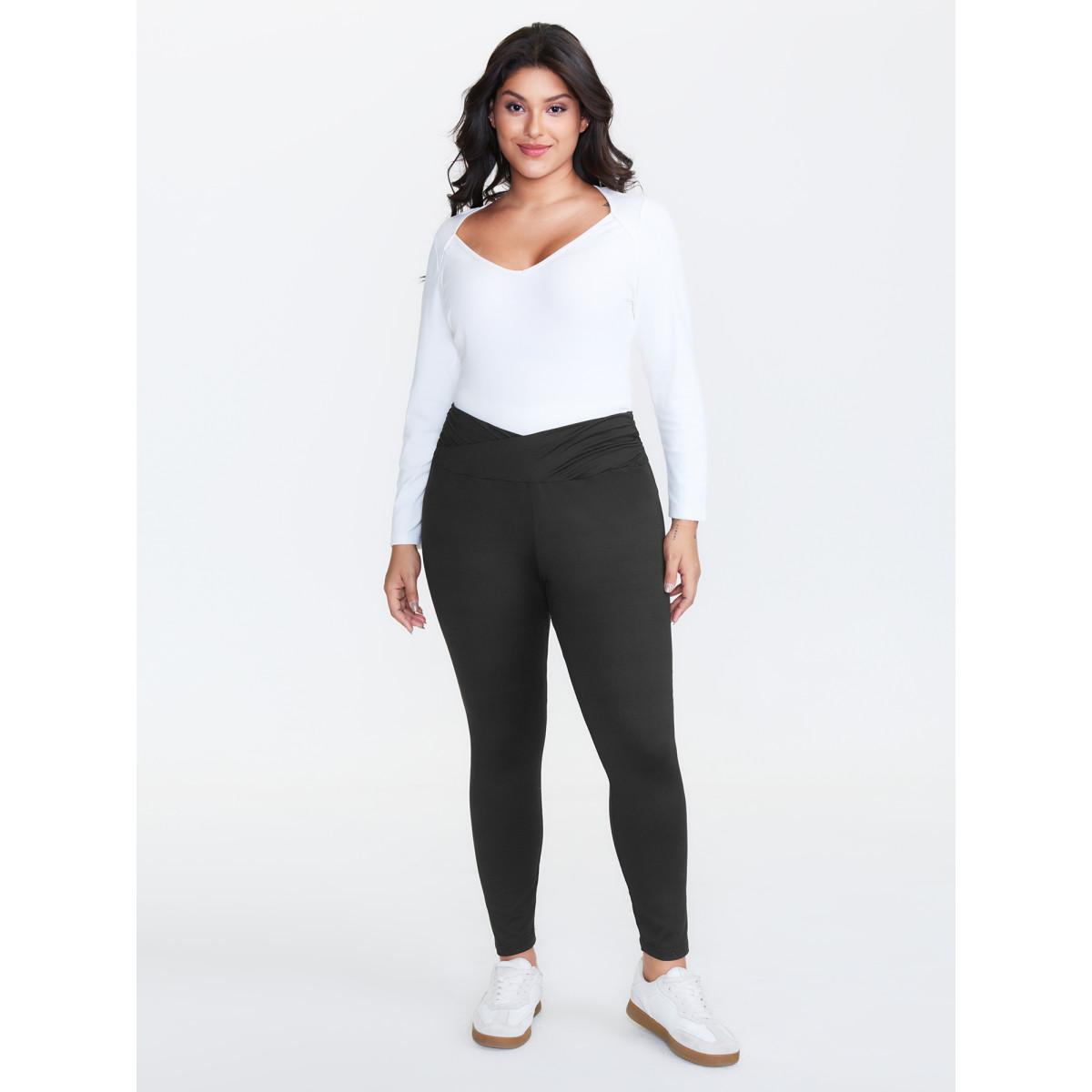 Plus Size Stretchy Cross Waist Slim Fit Leggings Women Black Leisure High stretch Skinny High Rise Casual Leggings BloomChic 14-16/1X Product Image