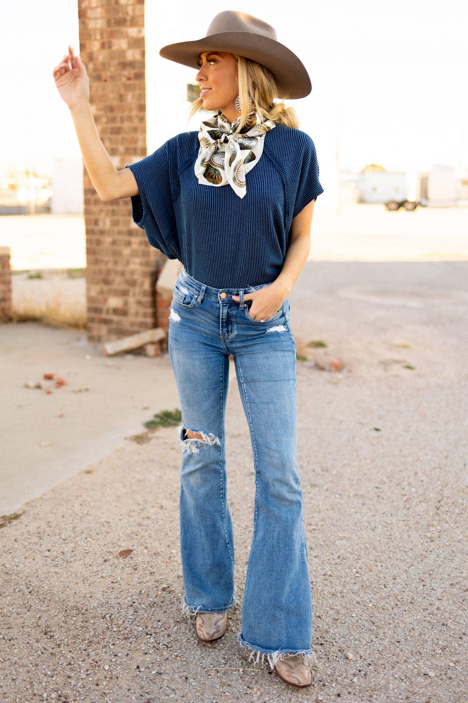 Knit Poncho Top: Navy Product Image