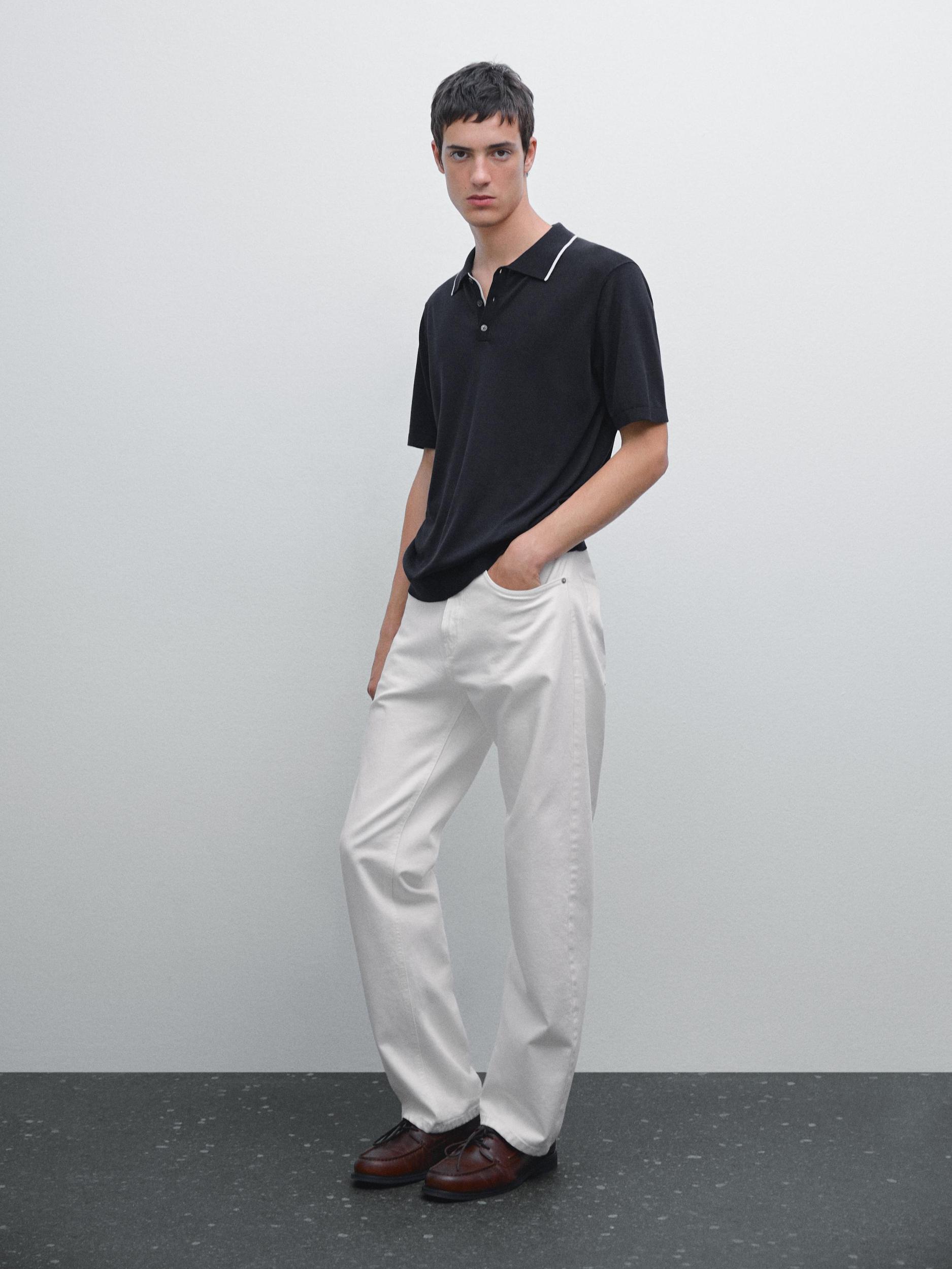 Knit polo shirt with coloured collar detail Product Image