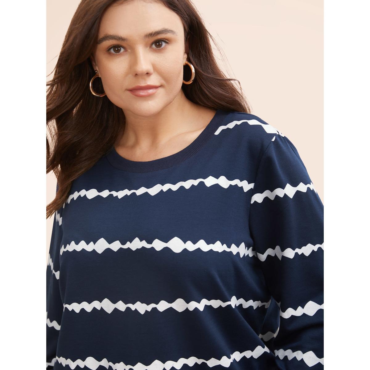 Plus Size Round Neck Asymmetrical Striped Sweatshirt Women Midnight Casual Contrast Round Neck Everyday Sweatshirts BloomChic 14-16/1X Product Image