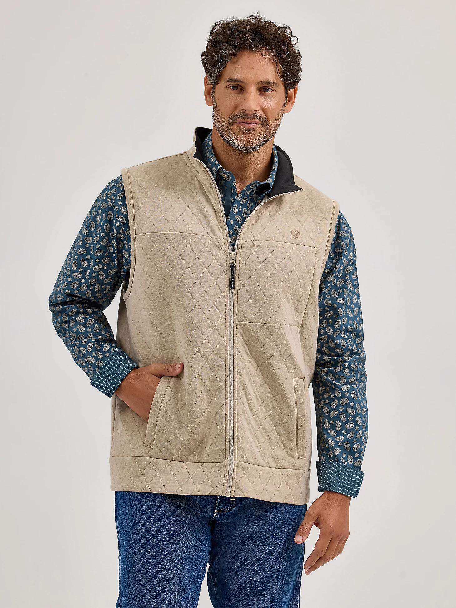 Men's George Strait Zip Front Solid Knit Vest in Tan Product Image