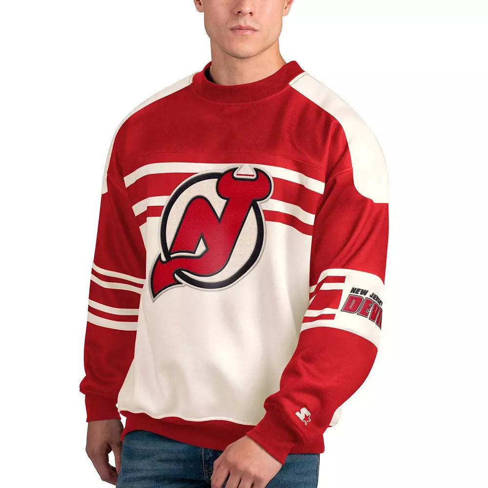 Men's Starter White New Jersey Devils Defense Fleece Crewneck Pullover Sweatshirt, Size: XL, Nhl White Product Image
