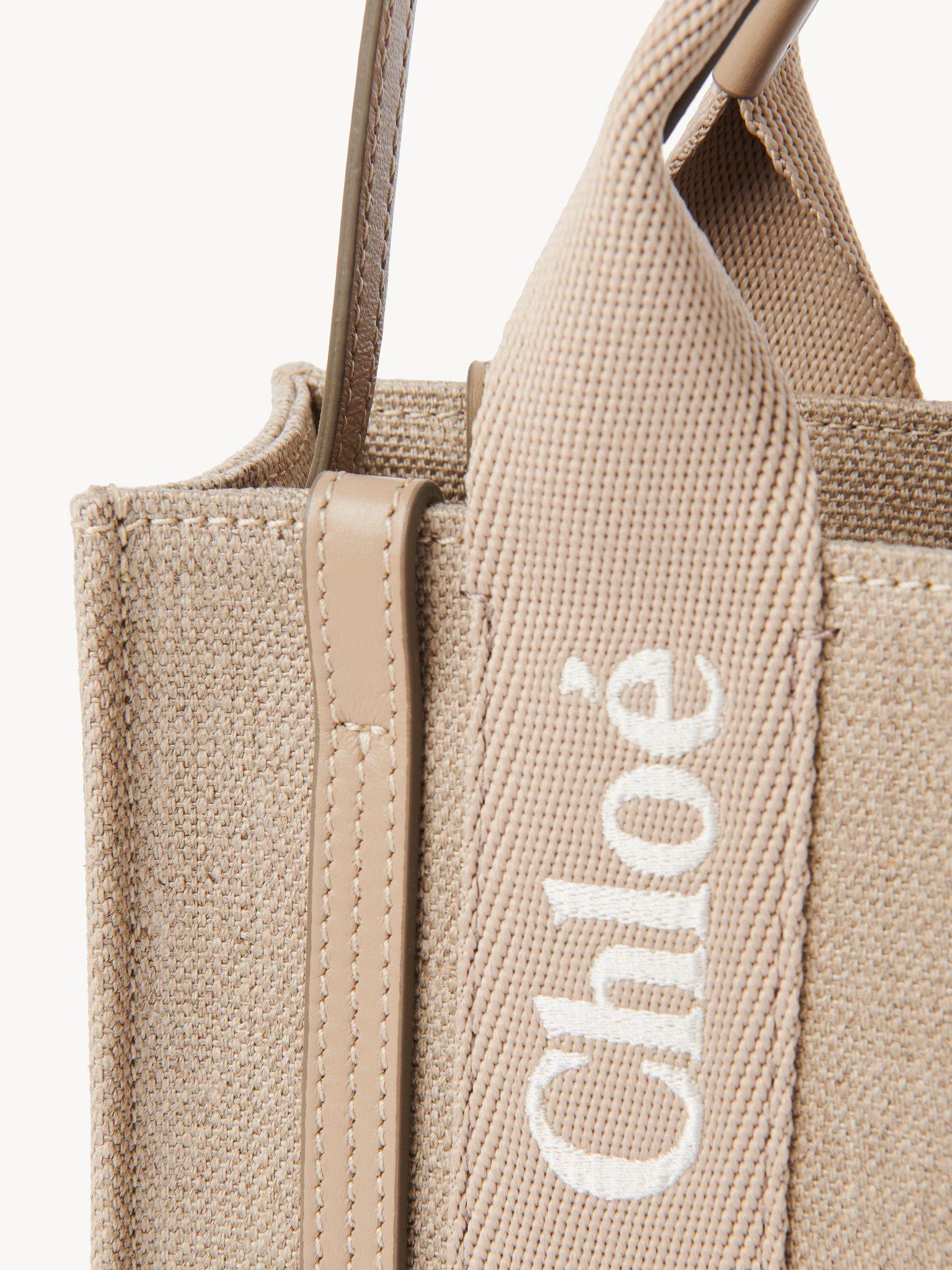Mini Woody tote bag in linen & leather Product Image