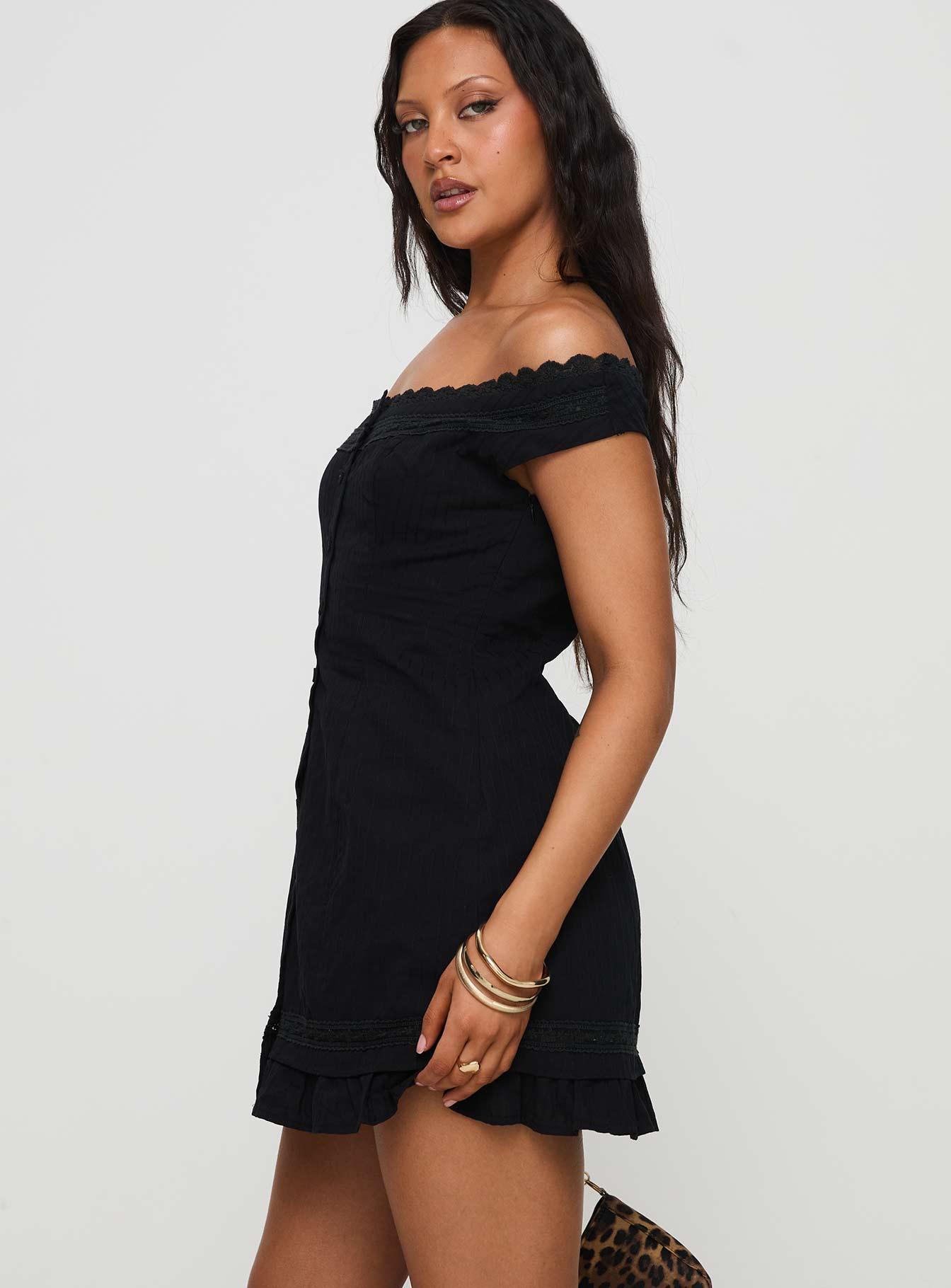 Mirrorball Off The Shoulder Mini Dress Black Product Image