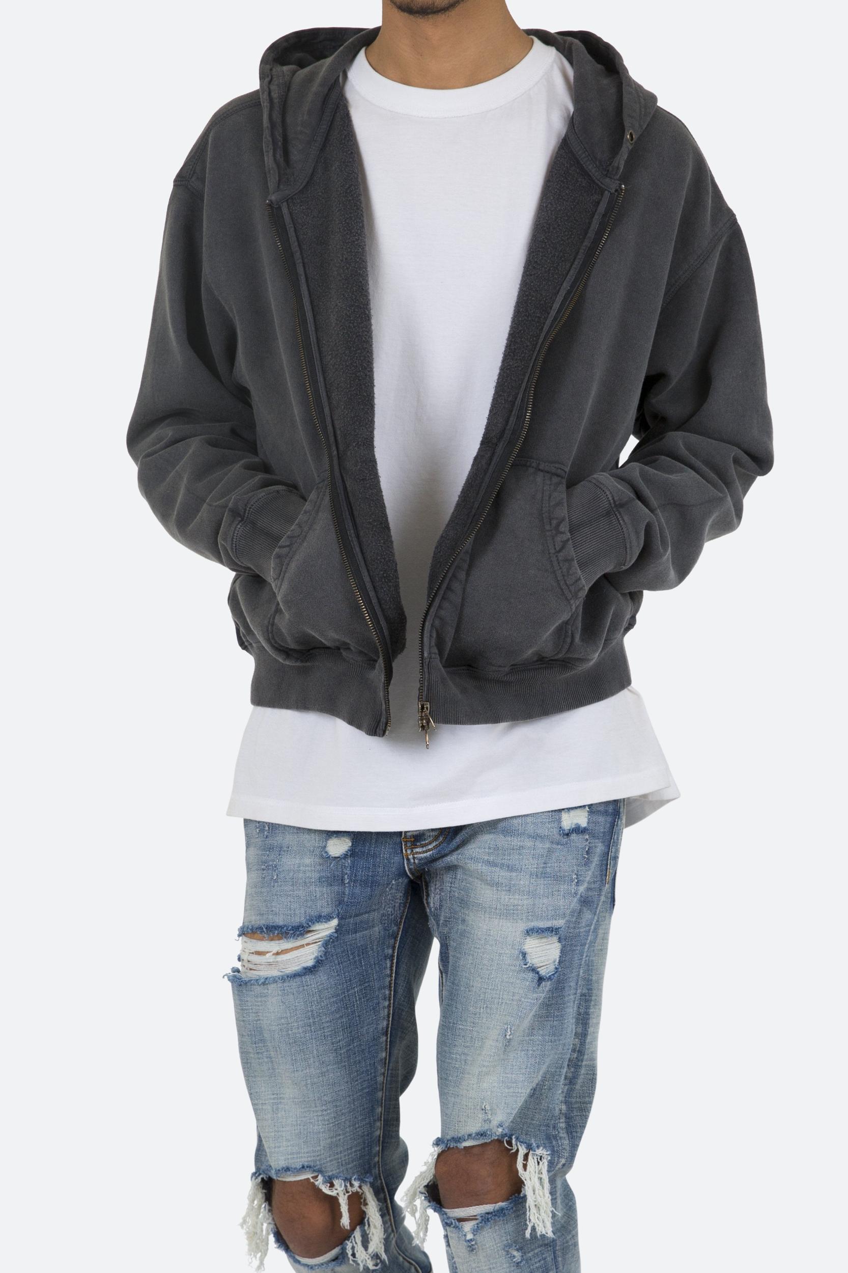 Basic Zip Up Hoodie - Vintage Black Male Product Image
