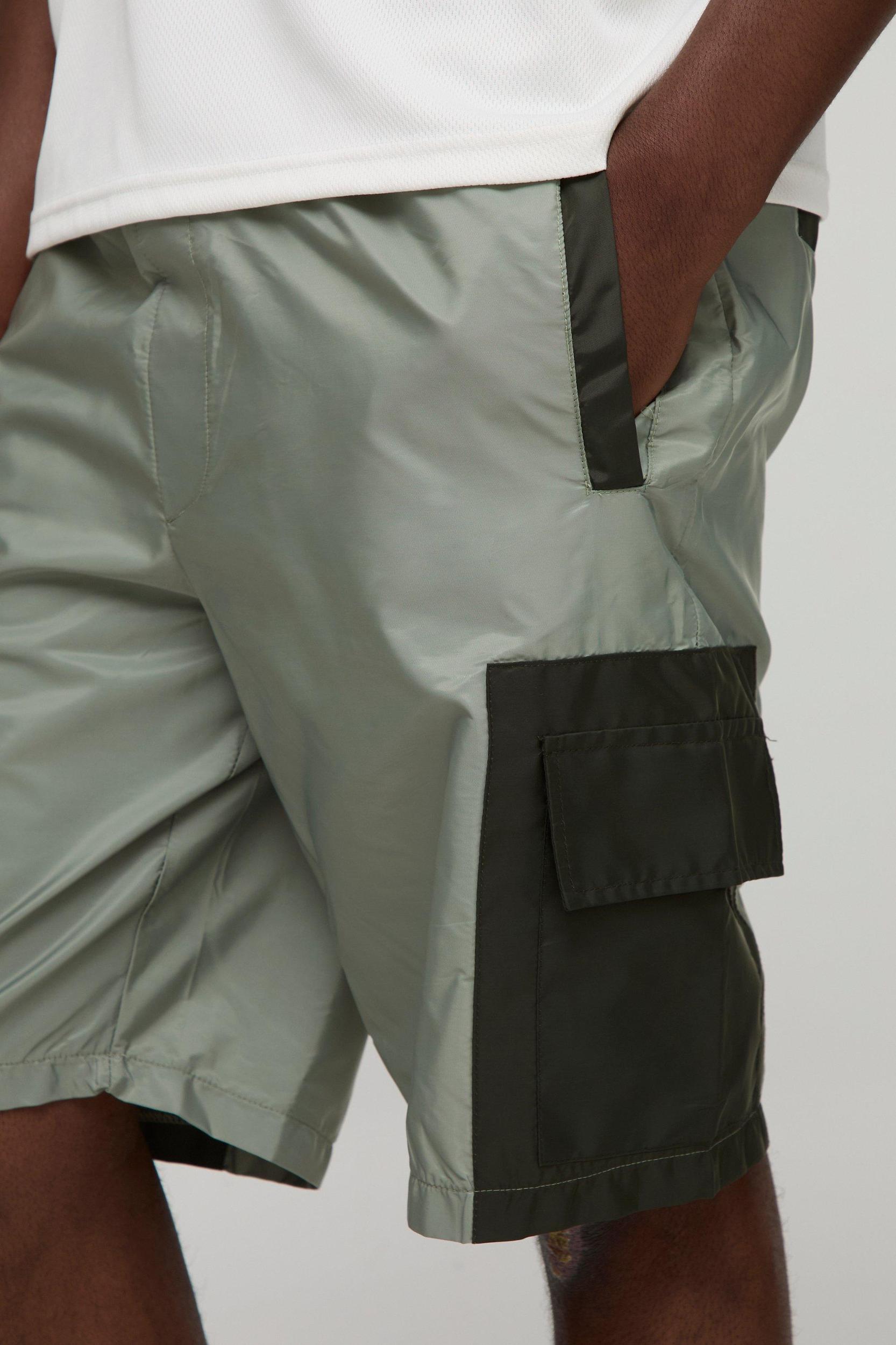 Elasticated Waist Relaxed Mid Length Nylon Cargo Shorts | boohooMAN USA Product Image