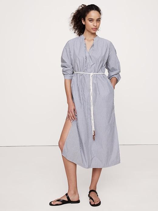 Cotton Poplin Split-Neck Shirt Dress Product Image