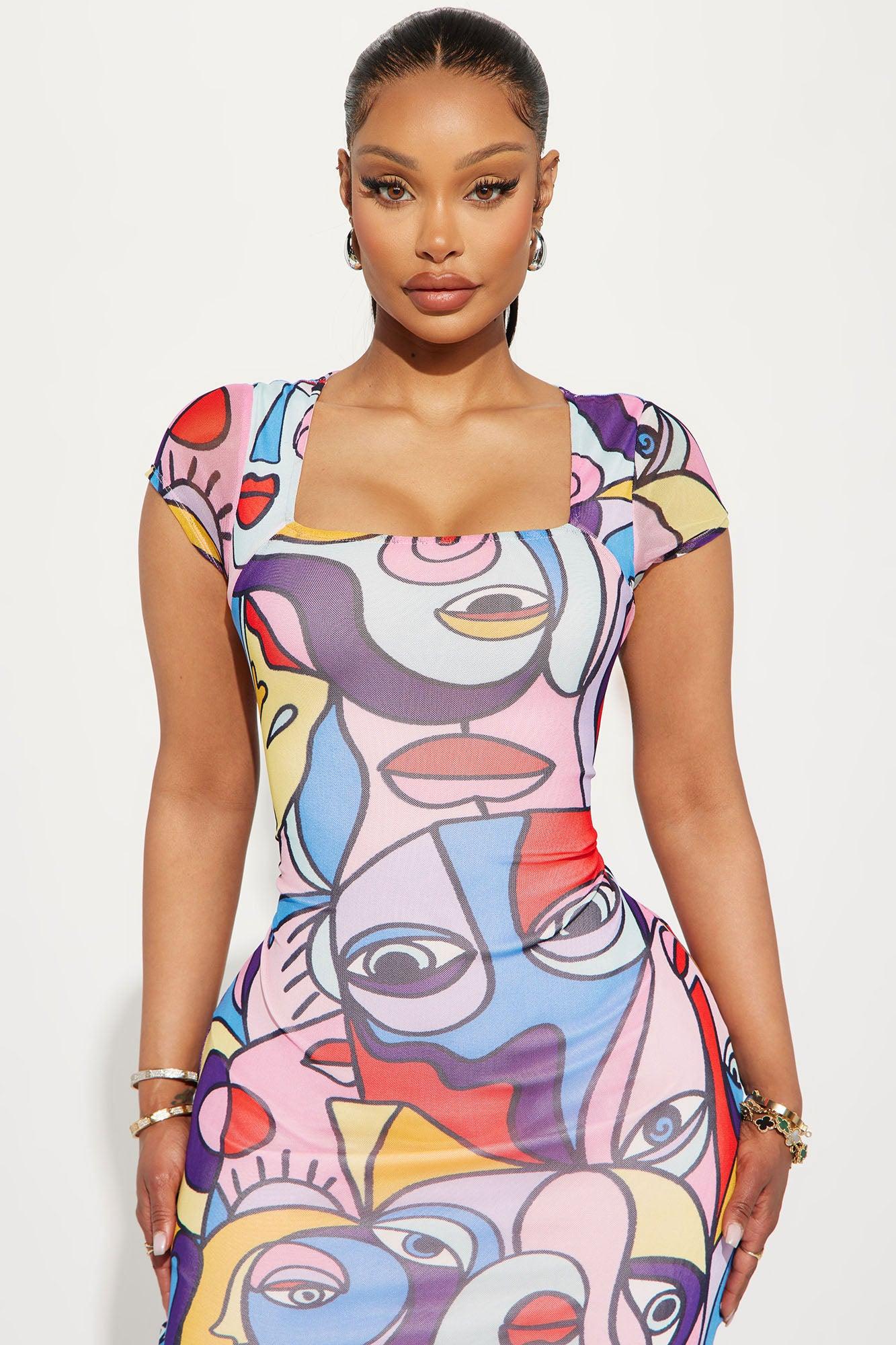 Jenna Portrait Mesh Midi Dress - Multi Color Product Image