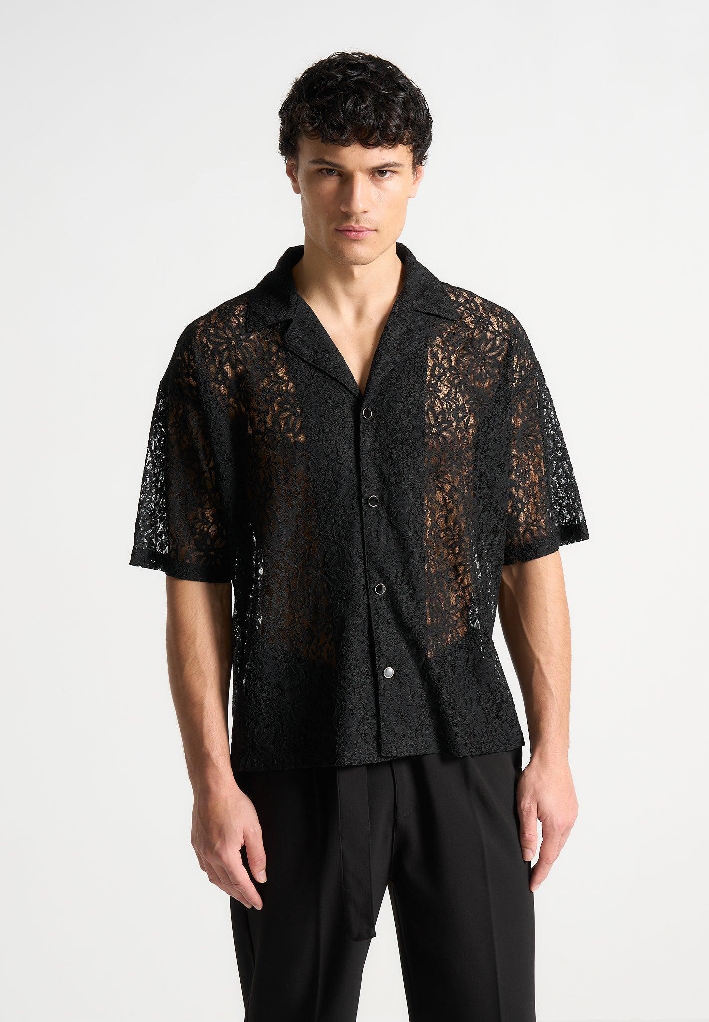 Boxy Lace Revere Shirt - Black Male Product Image