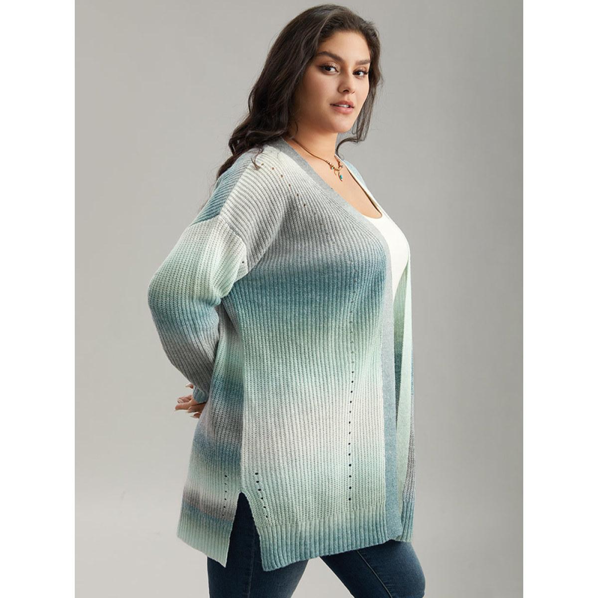 Plus Size Ombre Split Side Open Front Cardigan Multicolor Women Casual Loose Long Sleeve Everyday Cardigans BloomChic 14-16/1X Product Image