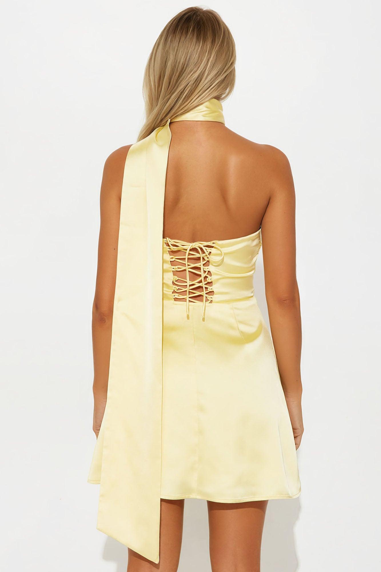 High Maintenance Satin Mini Dress - Butter Yellow Product Image