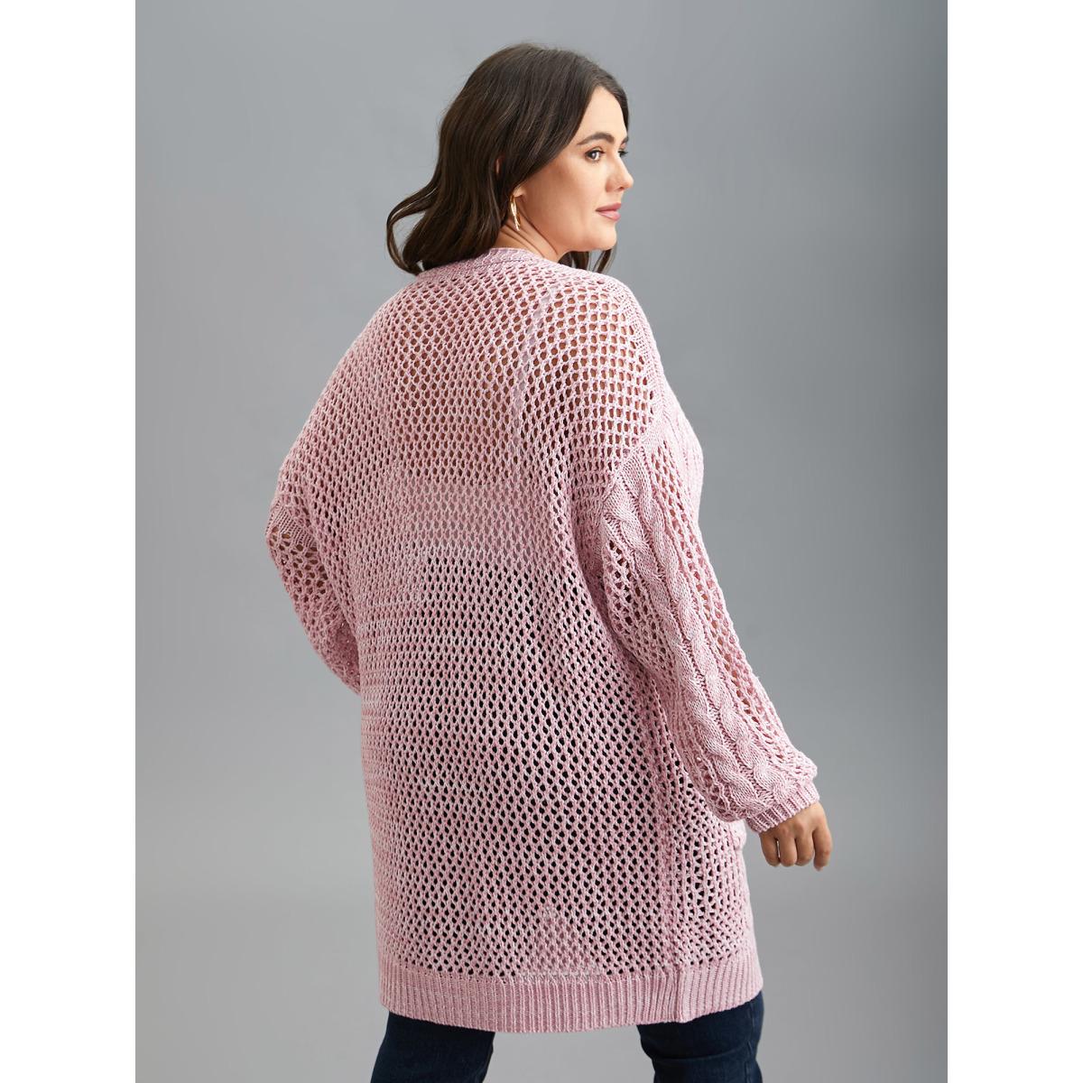 Plus Size Cut-Out Crochet Textured Open-Front Cardigan Blush Women Casual Loose Long Sleeve Everyday Cardigans BloomChic 28/5X Product Image