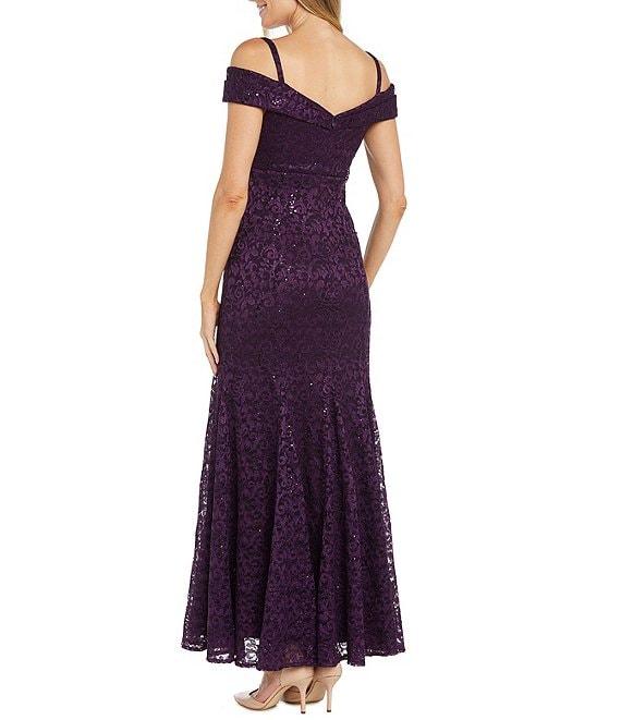 R & M Richards Off-the-Shoulder Cap Sleeve Floral Lace Mermaid Gown Product Image