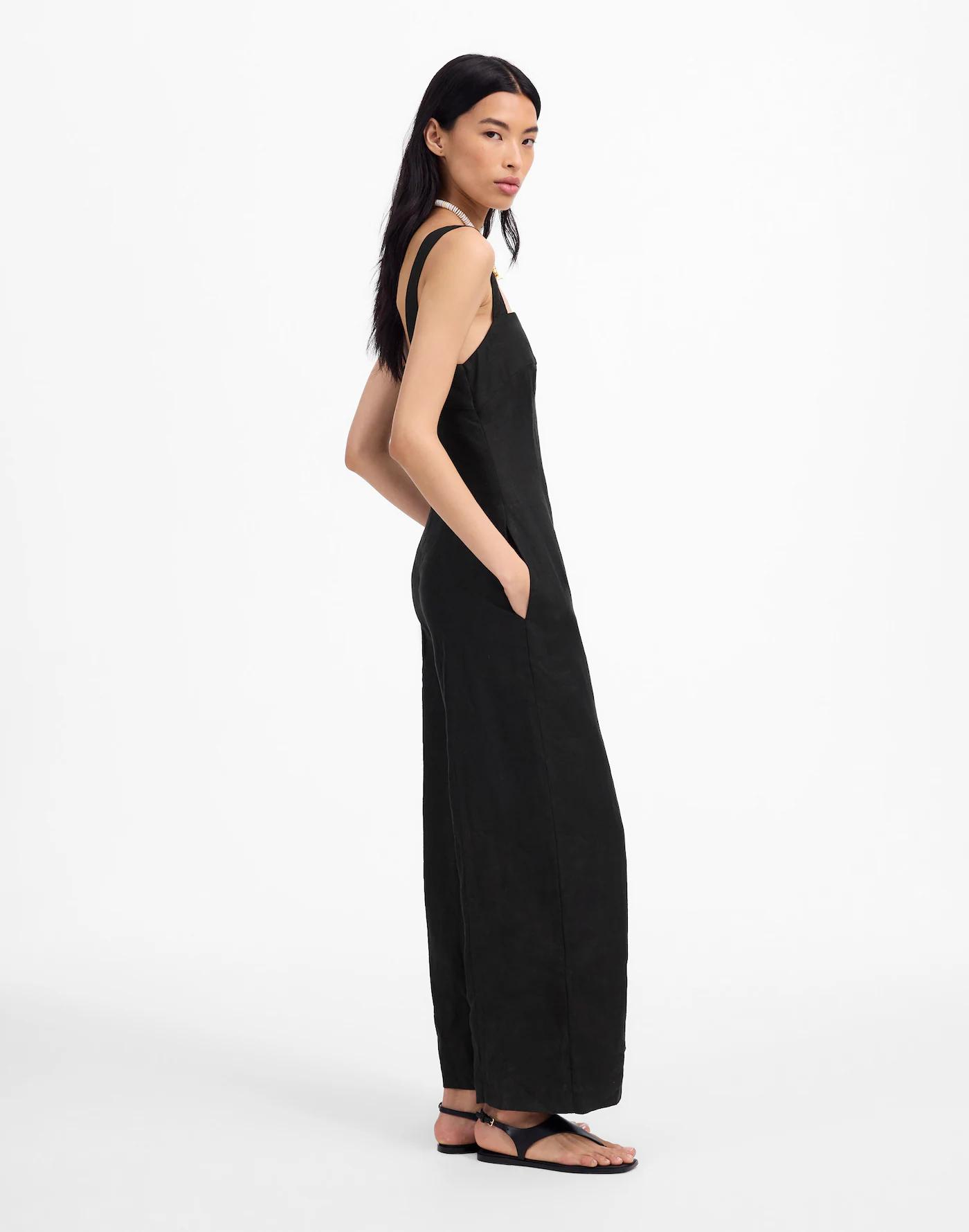 Squareneck Wide-Leg Jumpsuit in 100% Linen Product Image