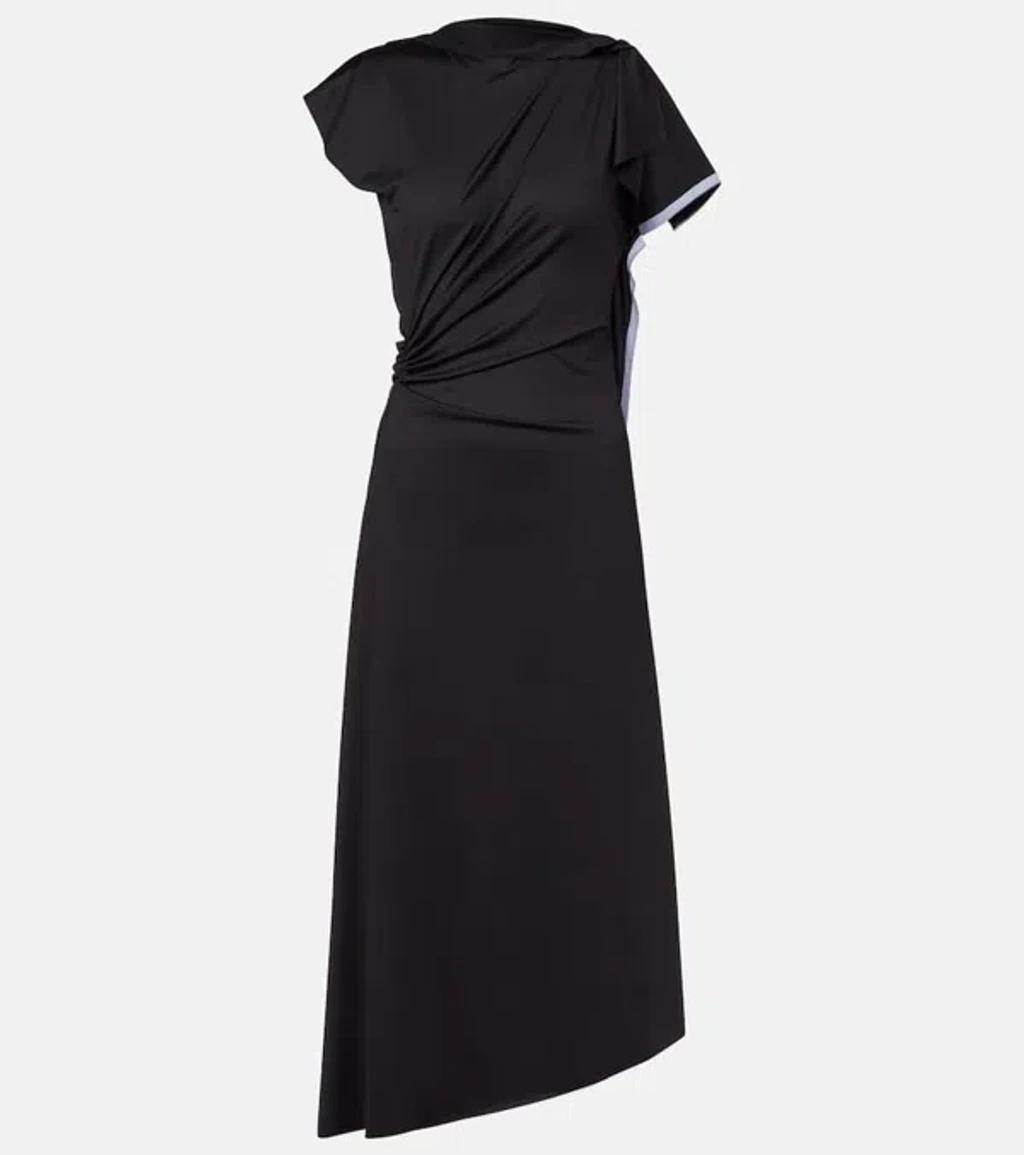 VICTORIA BECKHAM Asymmetrically Draped Black Midi Dress With Soft Ruching Product Image