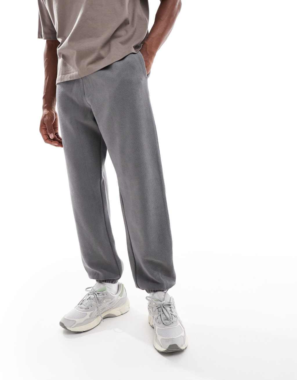 ASOS DESIGN oversized textured sweatpants in charcoal - part of a set Product Image