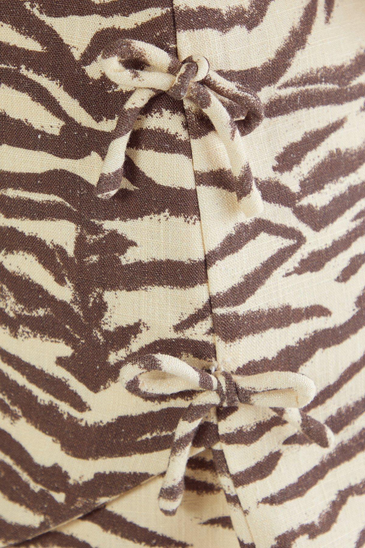 Zebra Print Tailored Linen Skirt Product Image