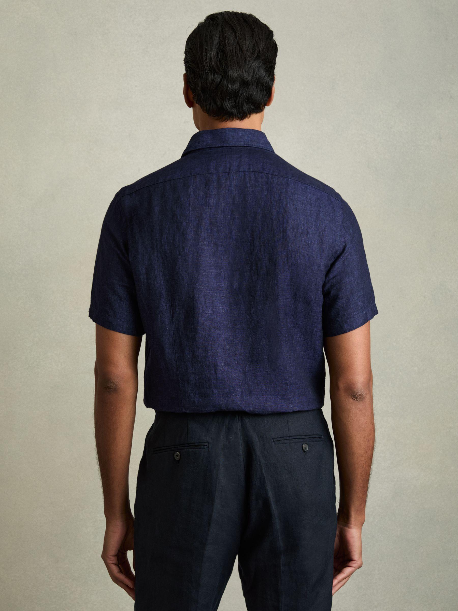 Slim Fit Linen Button-Through Shirt in Navy Product Image