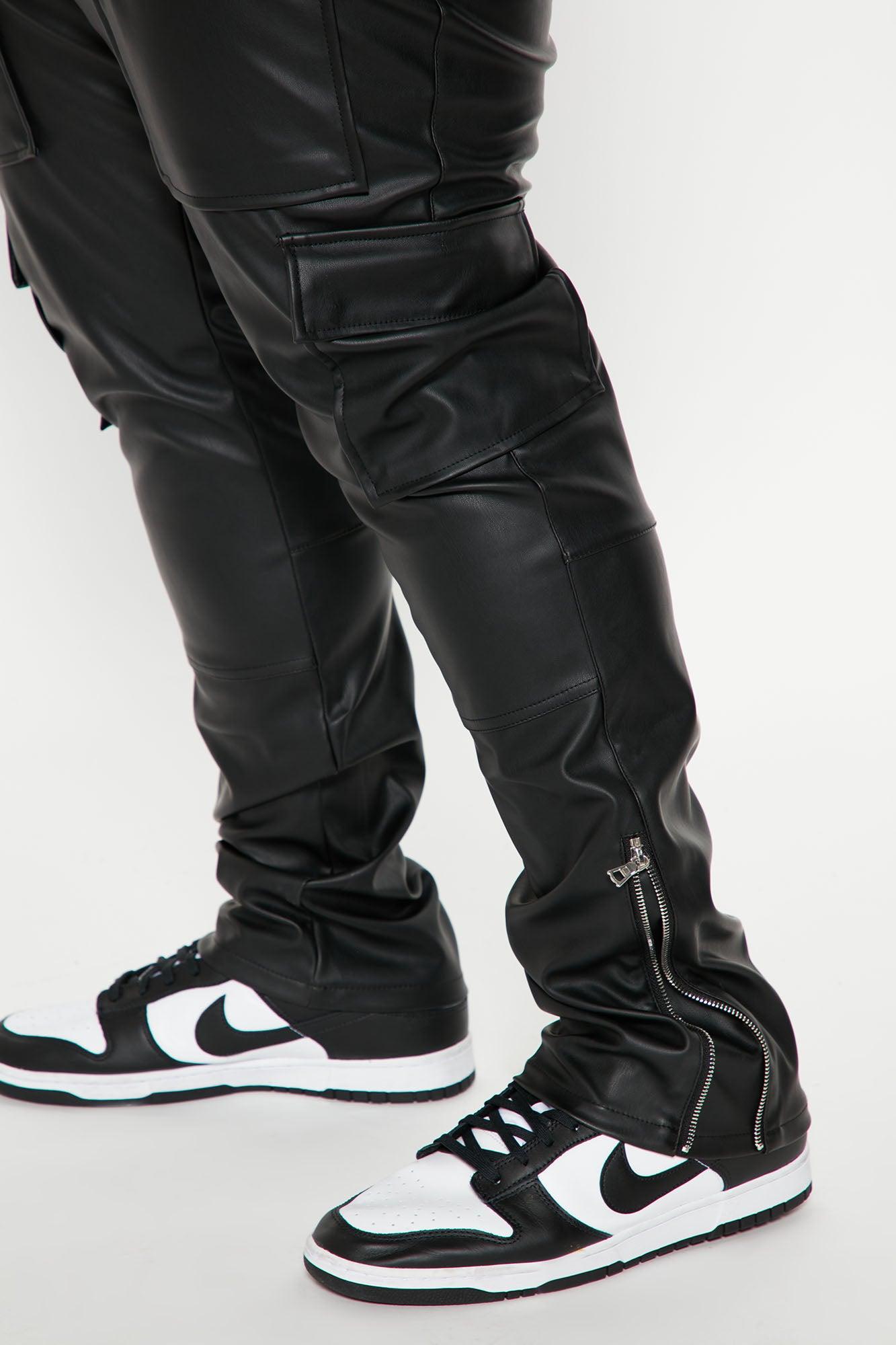 Zip It Faux Leather Slim Cargo Pants - Black Product Image