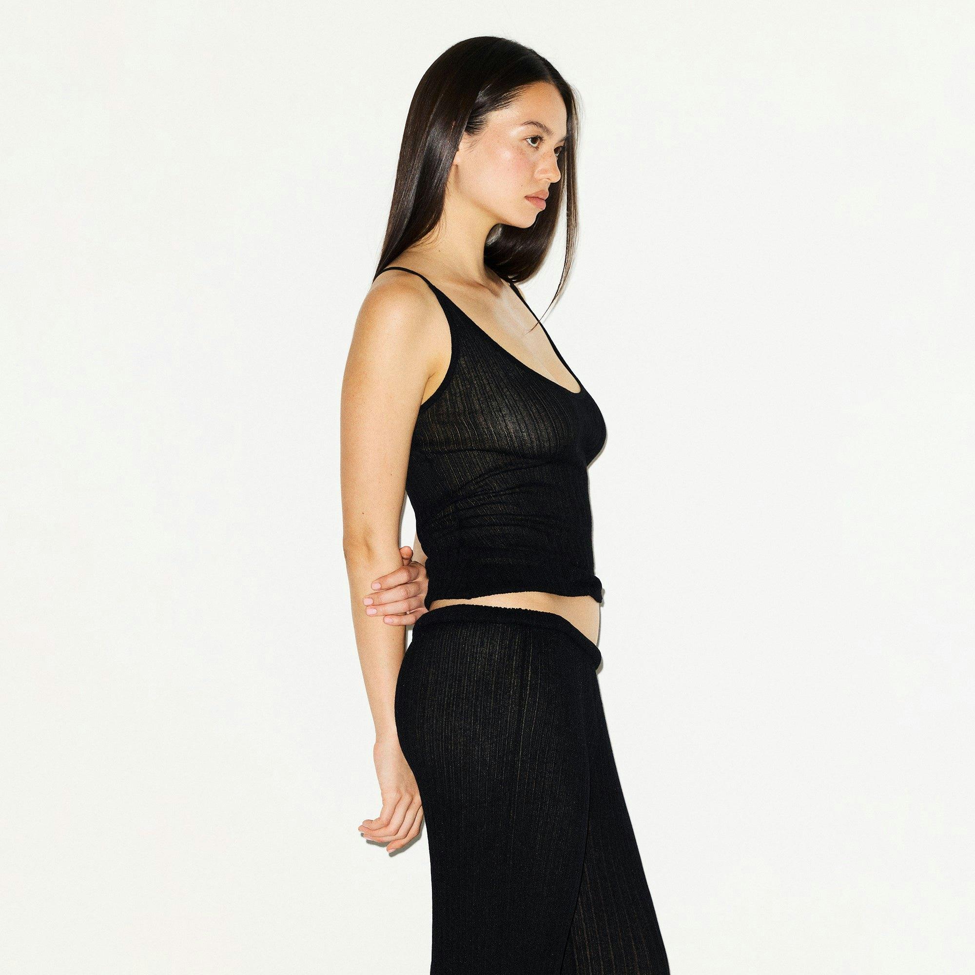 SHEER KNIT PLUNGE TANK | ONYX Product Image