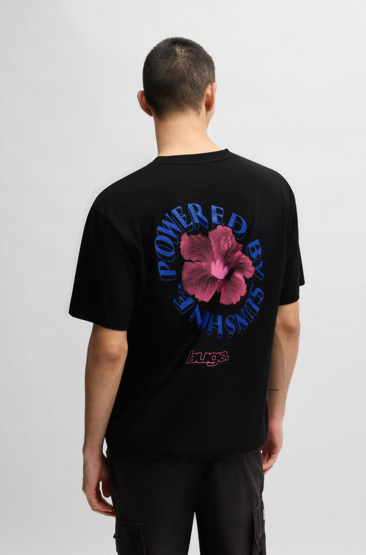 HUGO - Cotton-jersey T-shirt with Happy HUGO logo - Black Product Image