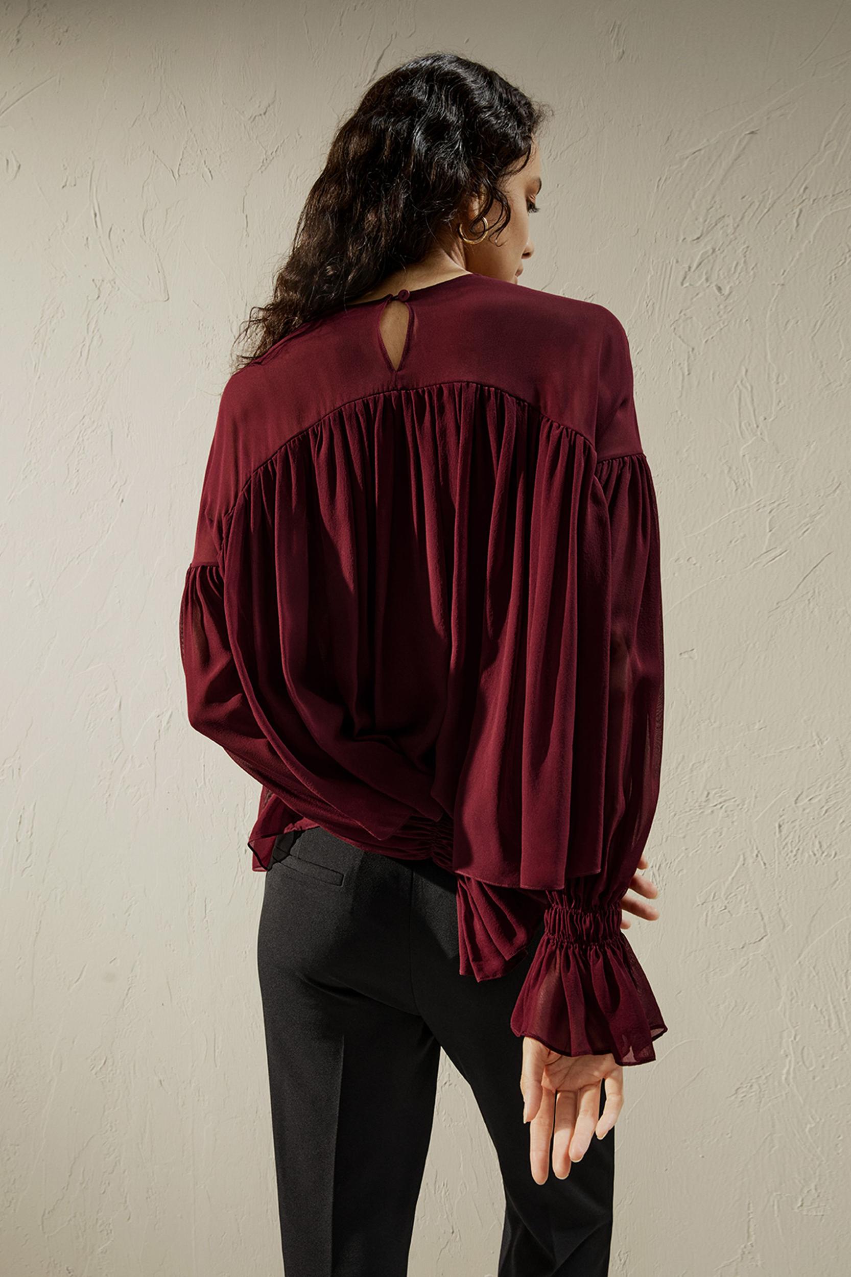 Sheer-shoulder Ruffle Shirt Product Image
