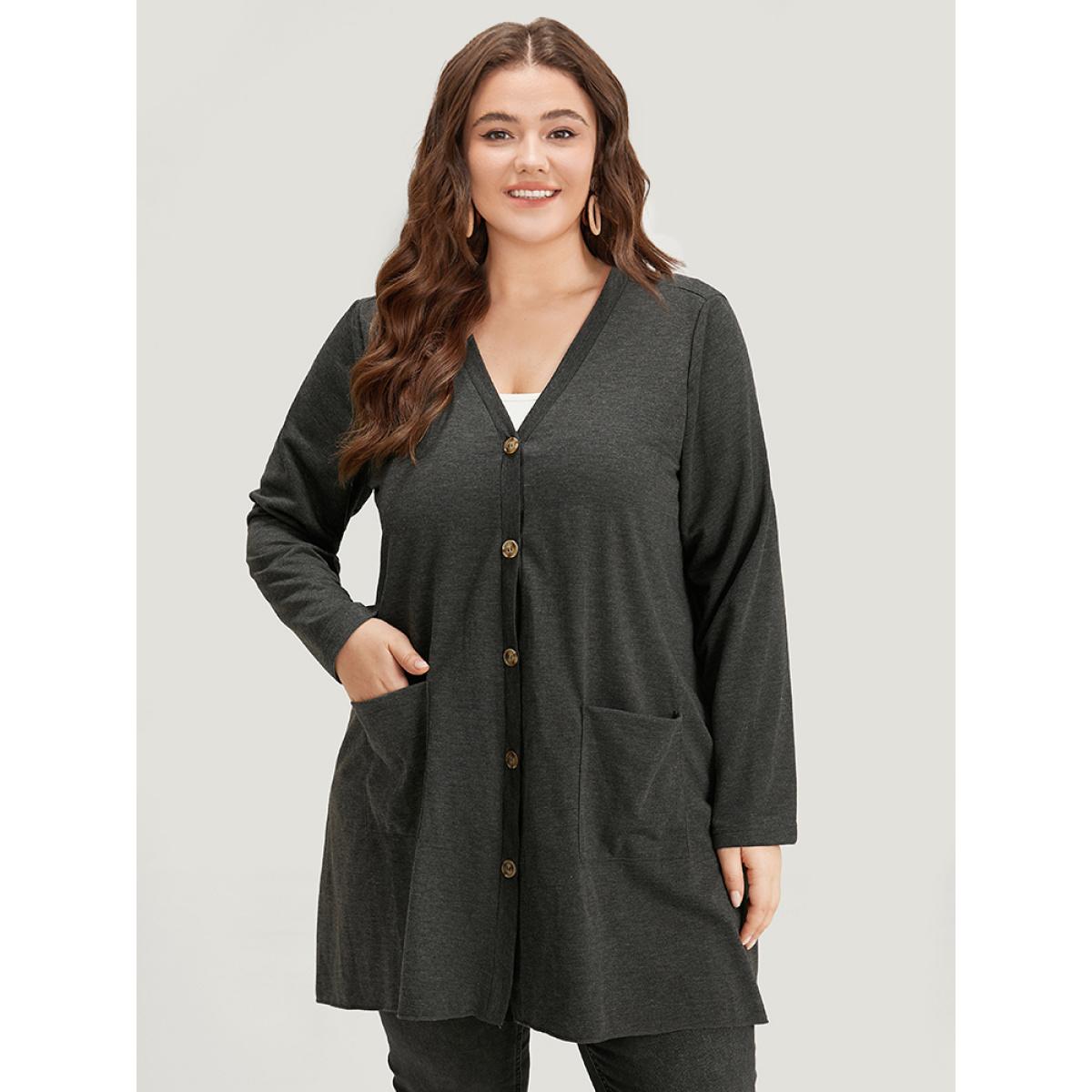 Plus Size Halloween Plain Pocket Asymmetrical Hem Coat Women DimGray Casual Plain Ladies Dailywear Winter Coats BloomChic 12/L Product Image