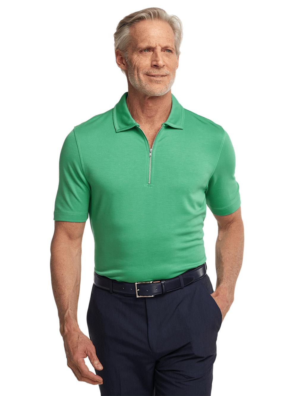 Lyocell Blend Quarter Zip Polo - Green Product Image