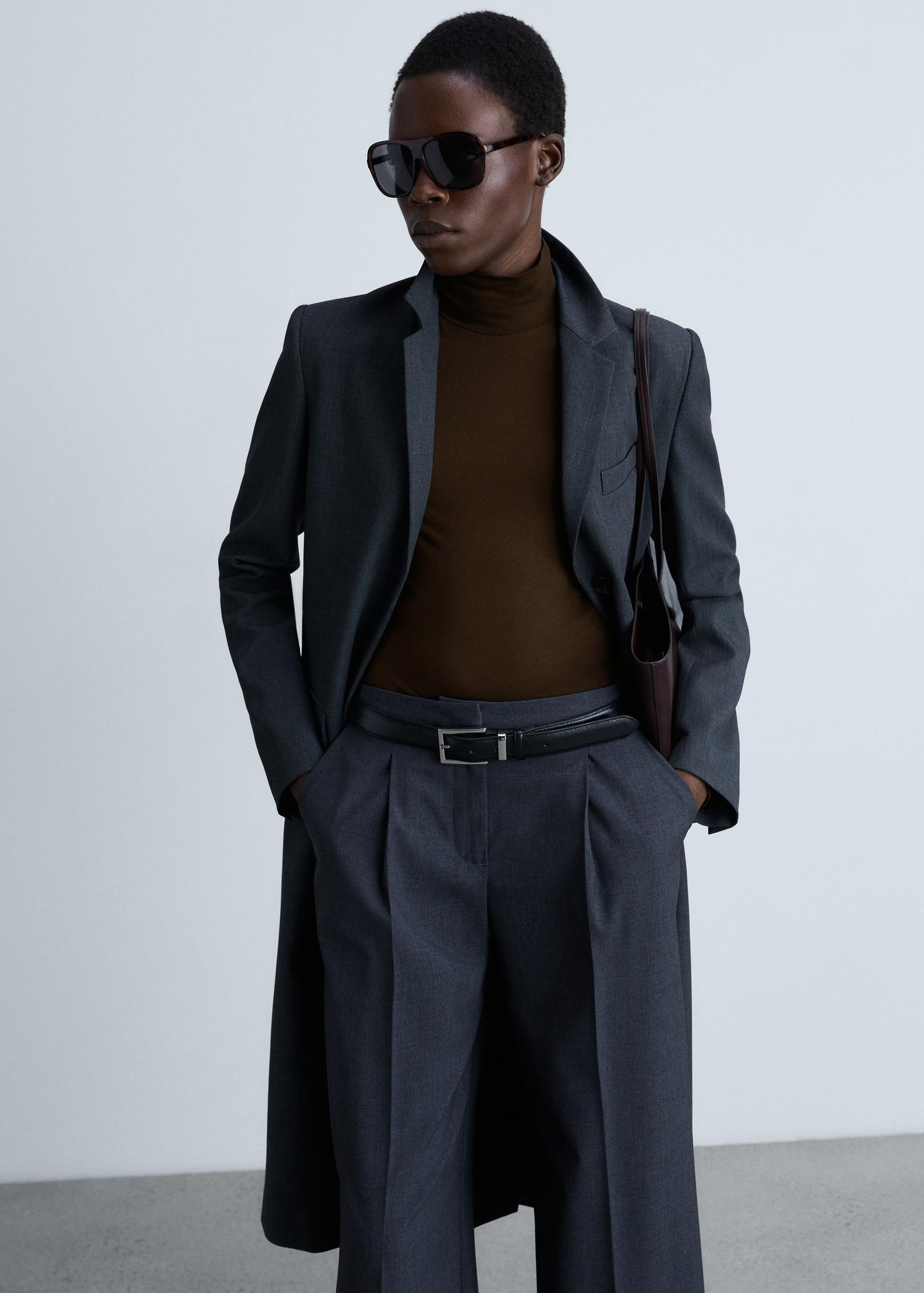 Long-sleeved t-shirt with perkins neck - Women | MANGO USA Product Image