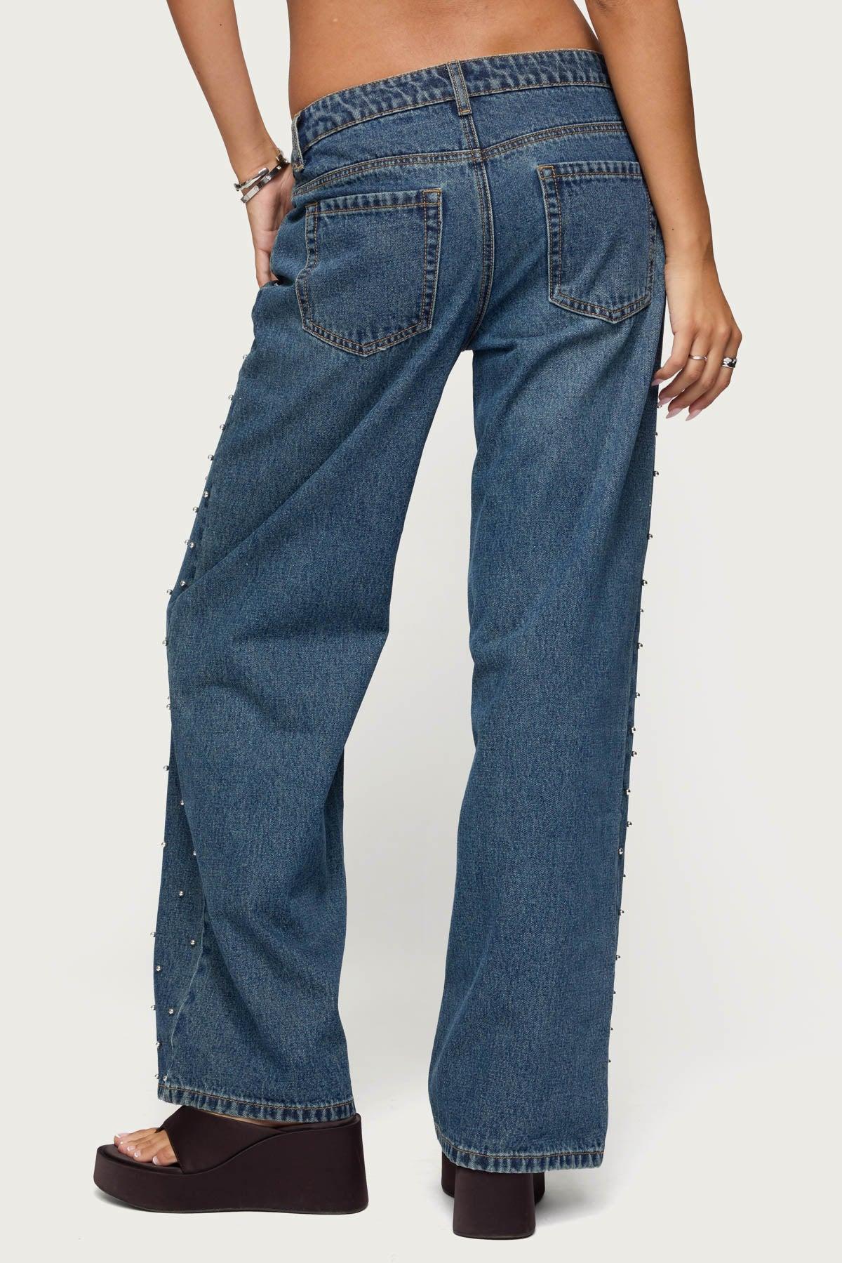 Esmay Studded Low Rise Baggy Jeans Product Image
