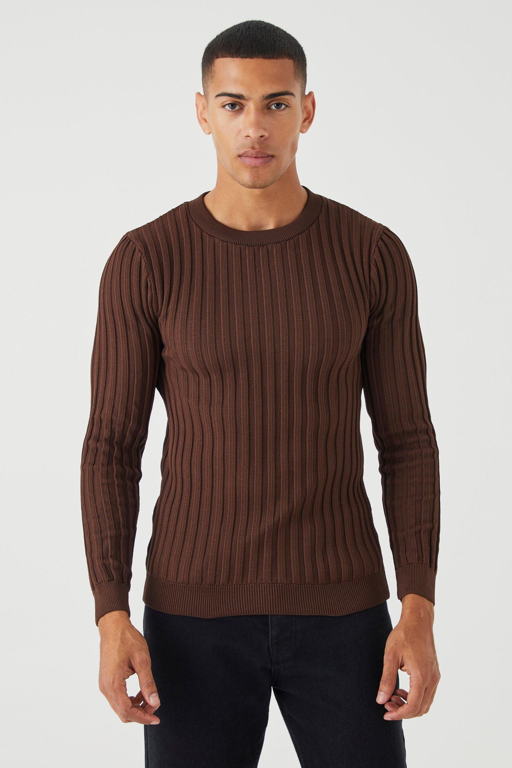 Muscle Fit Ribbed Long Sleeve Sweater | boohooMAN USA Product Image