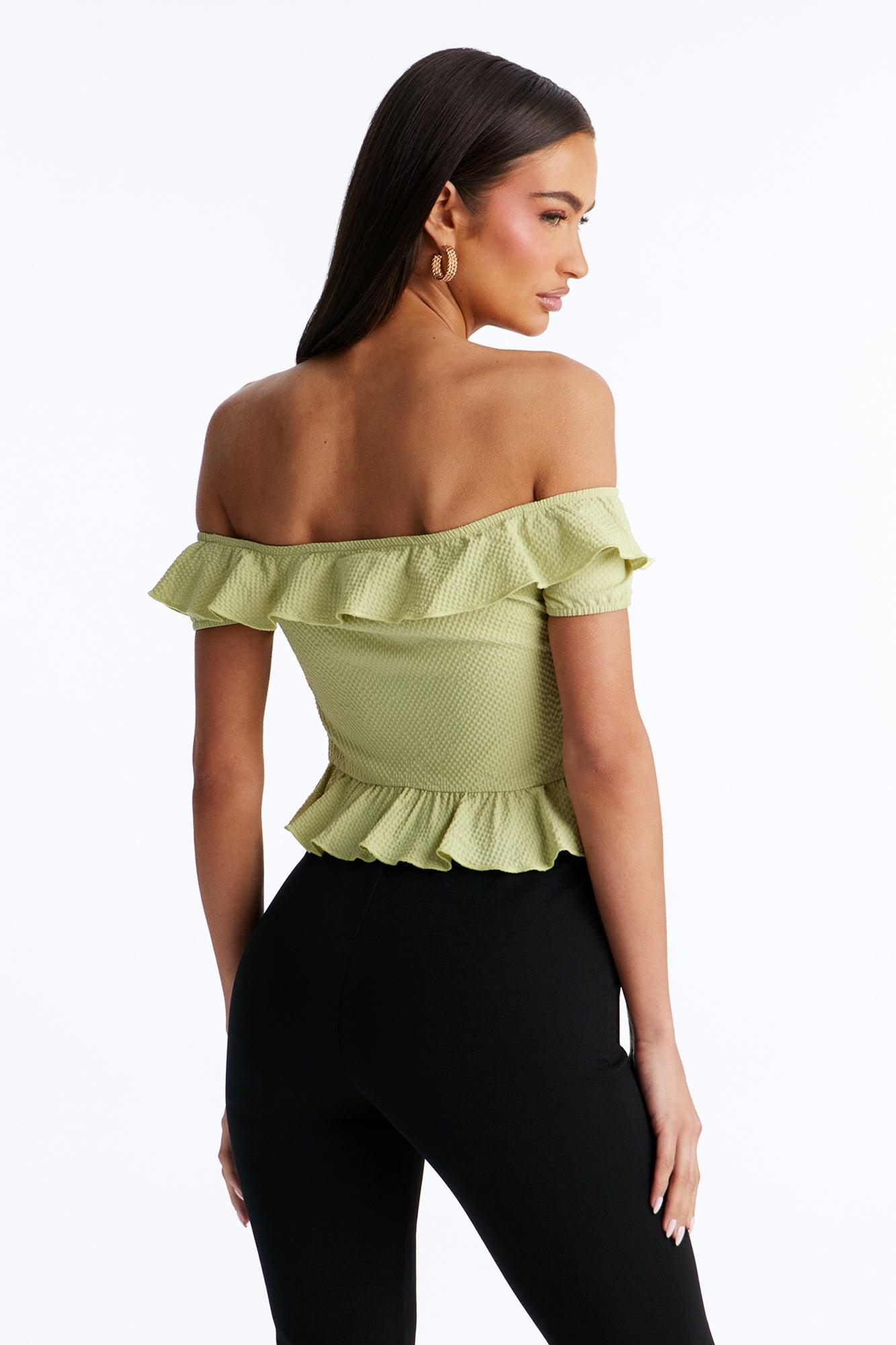 Matcha Girly Ruffle Flyaway Top - Sage Female Product Image