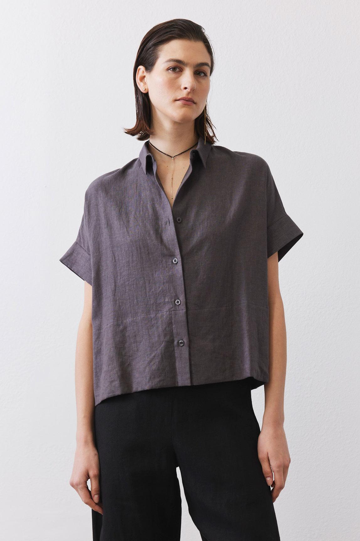 Boxy Linen Cropped Blouse Product Image