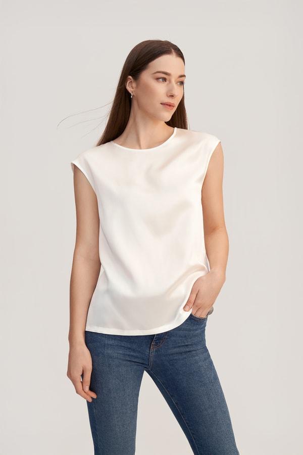 LILYSILK Silk T Shirt for Women White Pure Silk Soft Classic Light and Soft S Product Image