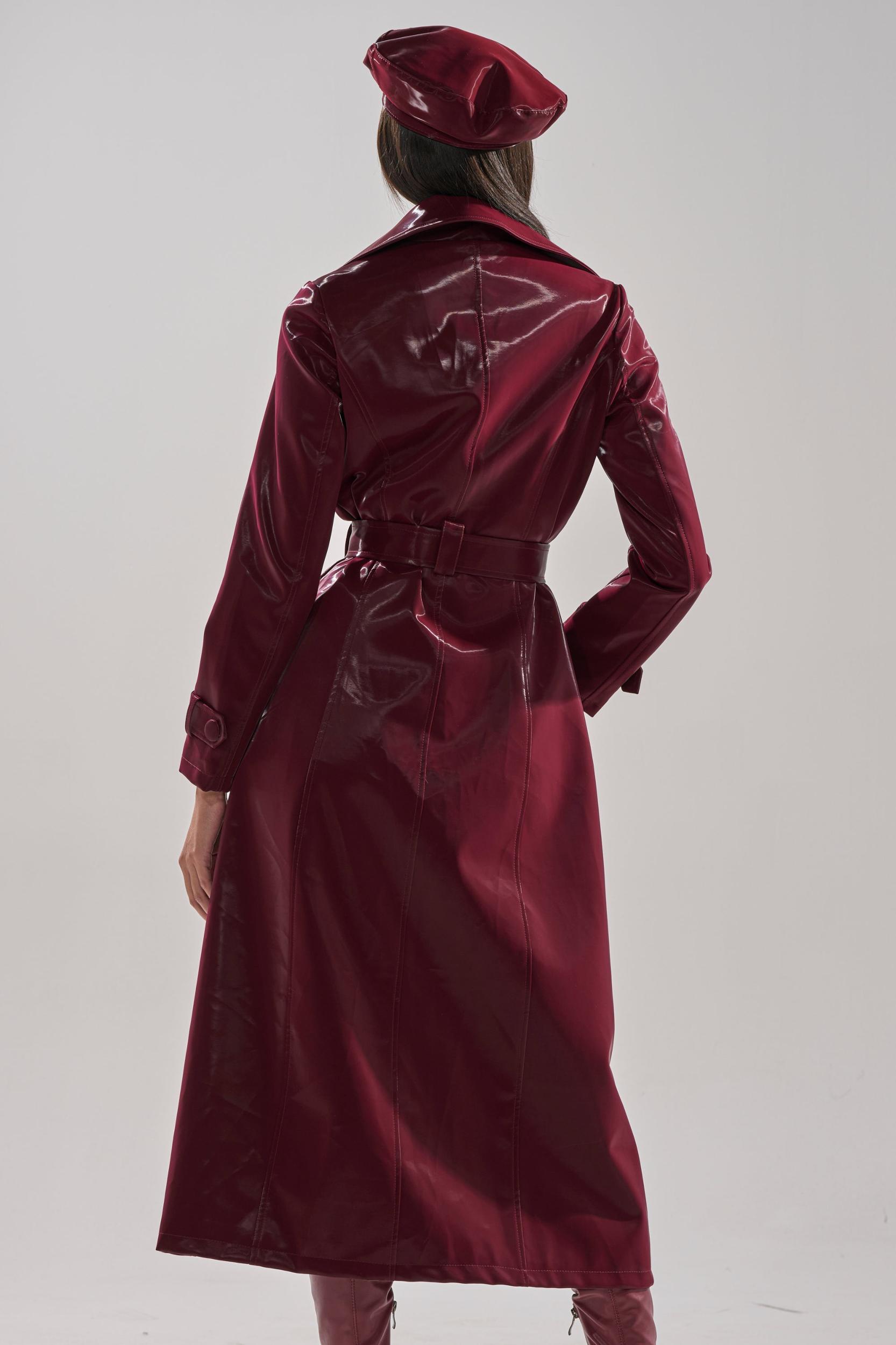 SANDO LIQUID VELVET TRENCH IN BURGUNDY Product Image