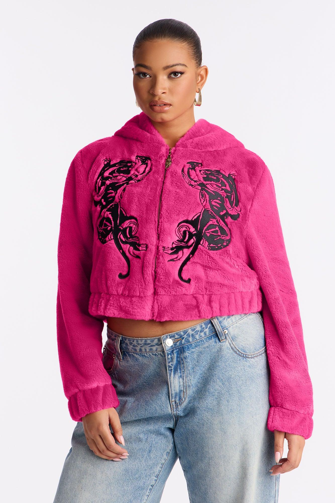 Ed Hardy Panther Faux Fur Jacket - Hot Pink Female Product Image