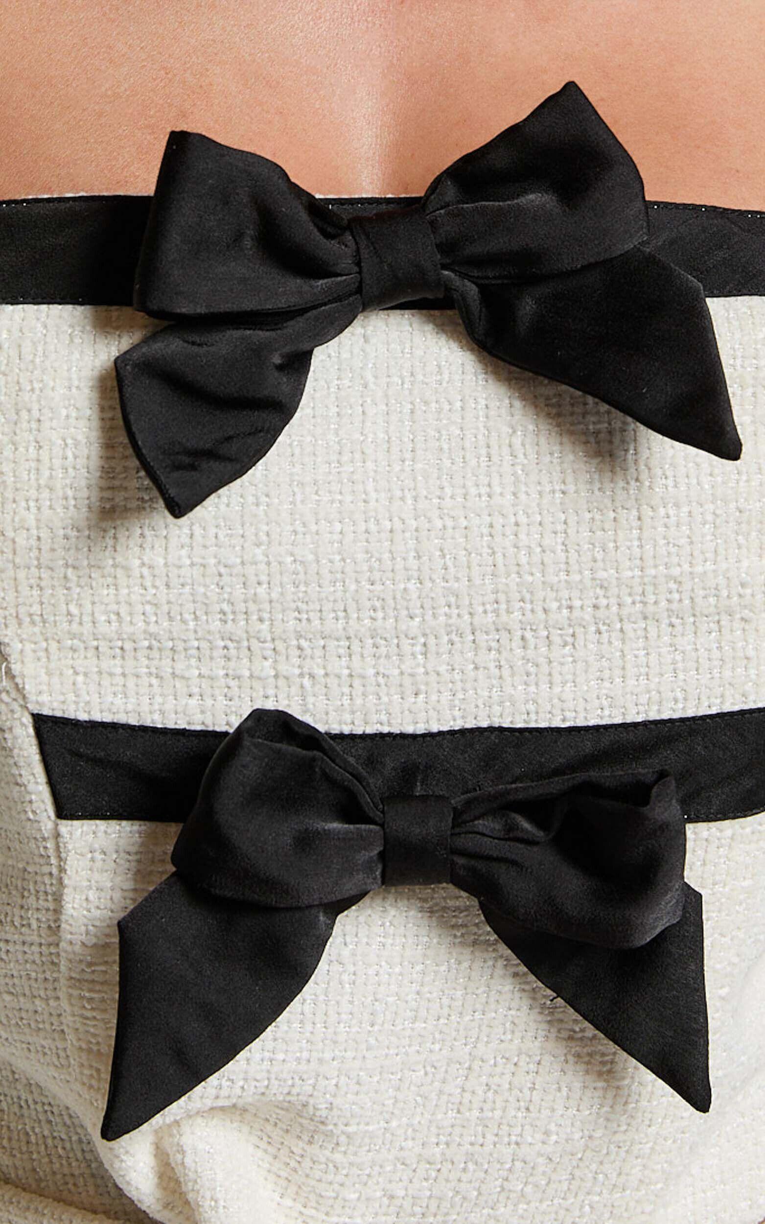 Bettina Two Piece Set - Strapless Boucle Bow Top and Mini Skirt Set in Cream Product Image