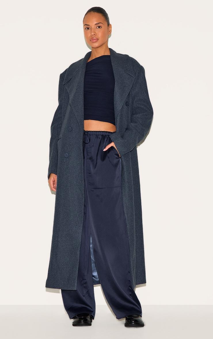 Navy Wool Look Double Breasted Oversized Maxi Coat Product Image
