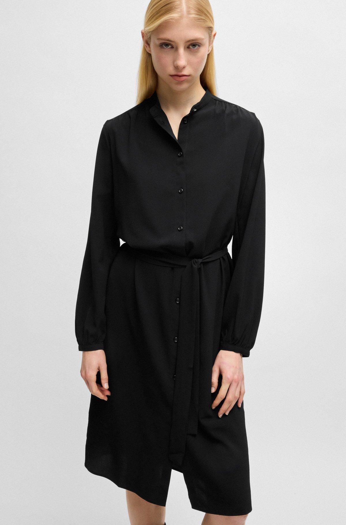 Belted shirt dress in crepe Georgette with stand collar Product Image