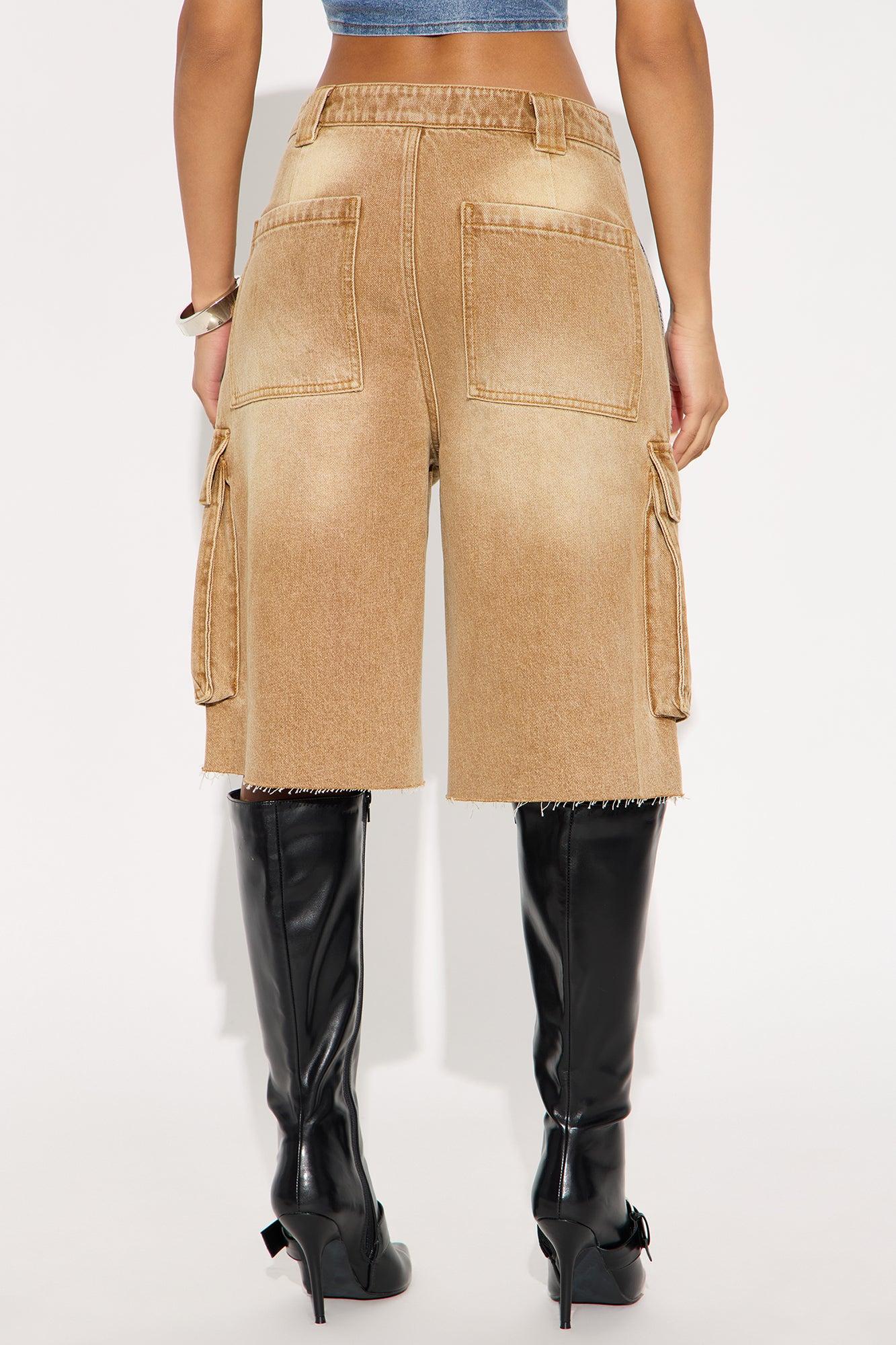 Sahara Cargo Denim Jorts - Tan/Multi Product Image