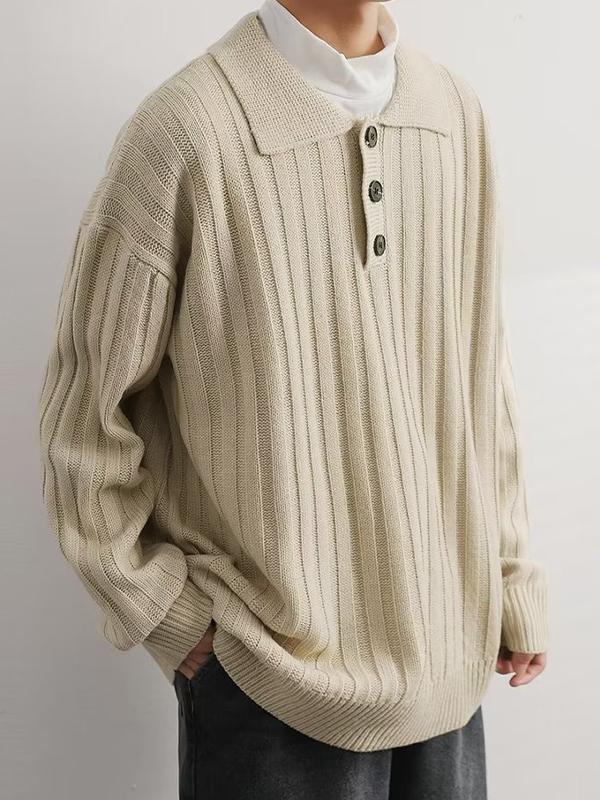 Men's Solid Ribbed Polo Neck Sweater Product Image