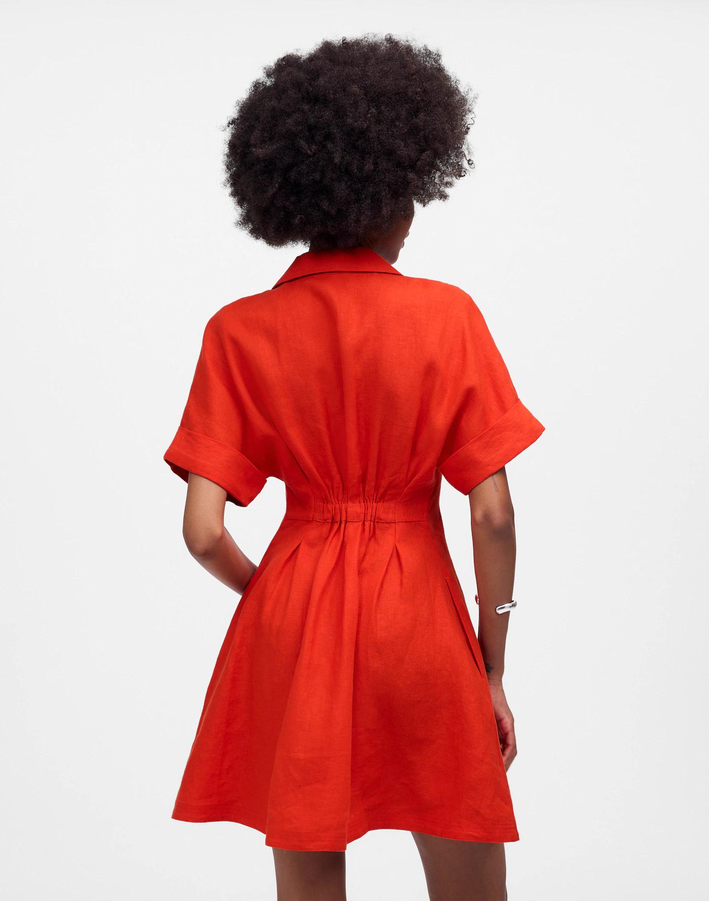 Pleated Mini Shirtdress in 100% Linen Product Image