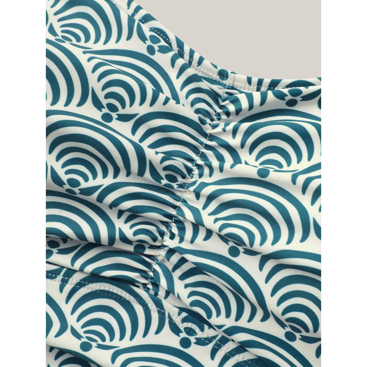 Plus Size Shell Print Ruched Swim Dress Women's Swimwear Beige Resort Bodycon Heart neckline High stretch Curve Swim Dresses BloomChic 30/6X Product Image