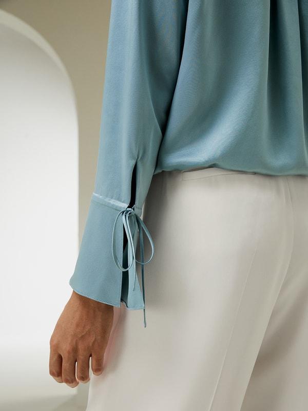 LILYSILK Womens Button Up Shirt Silk - Taupe Natural Silk - Fashionable Drawstring Shirt XL Product Image